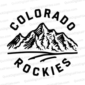 "Simple black illustration of Colorado Rockies mountain range with logo style text."