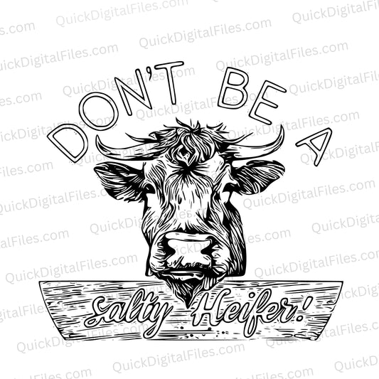 Monochrome humorous cow SVG artwork for download