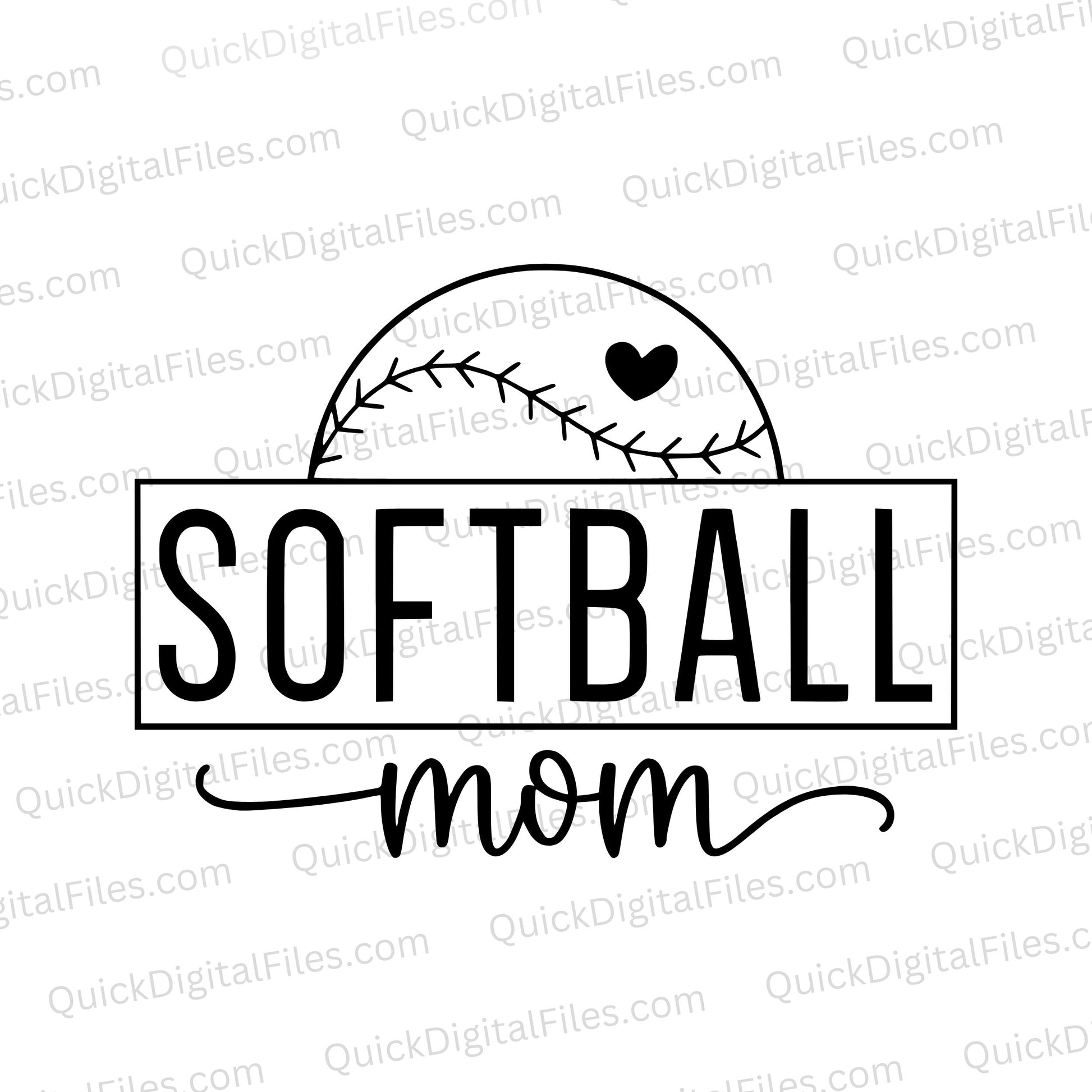 "Black and white Softball Mom graphic SVG for DIY projects and gifts."