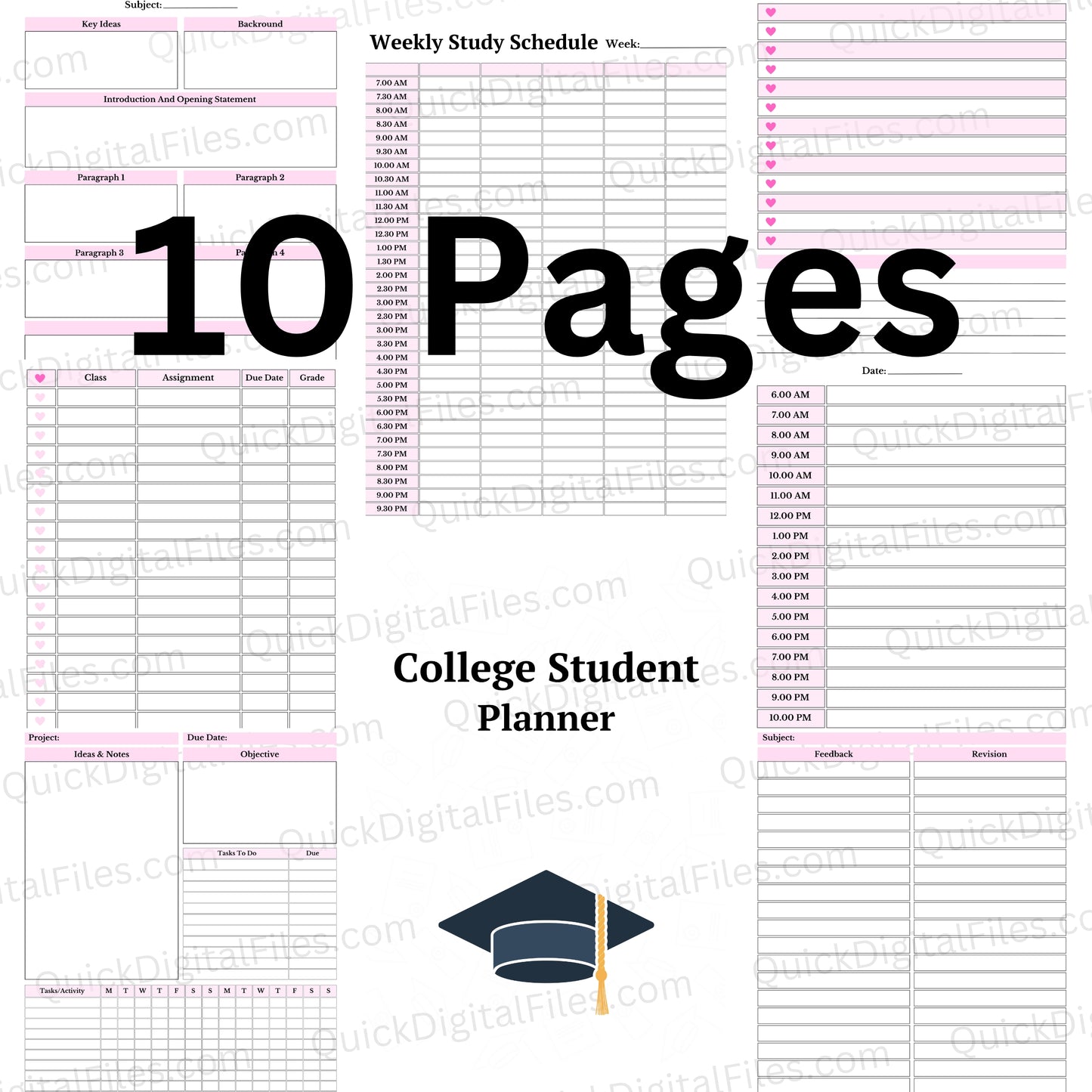 College planner with assignment tracker and study guide
