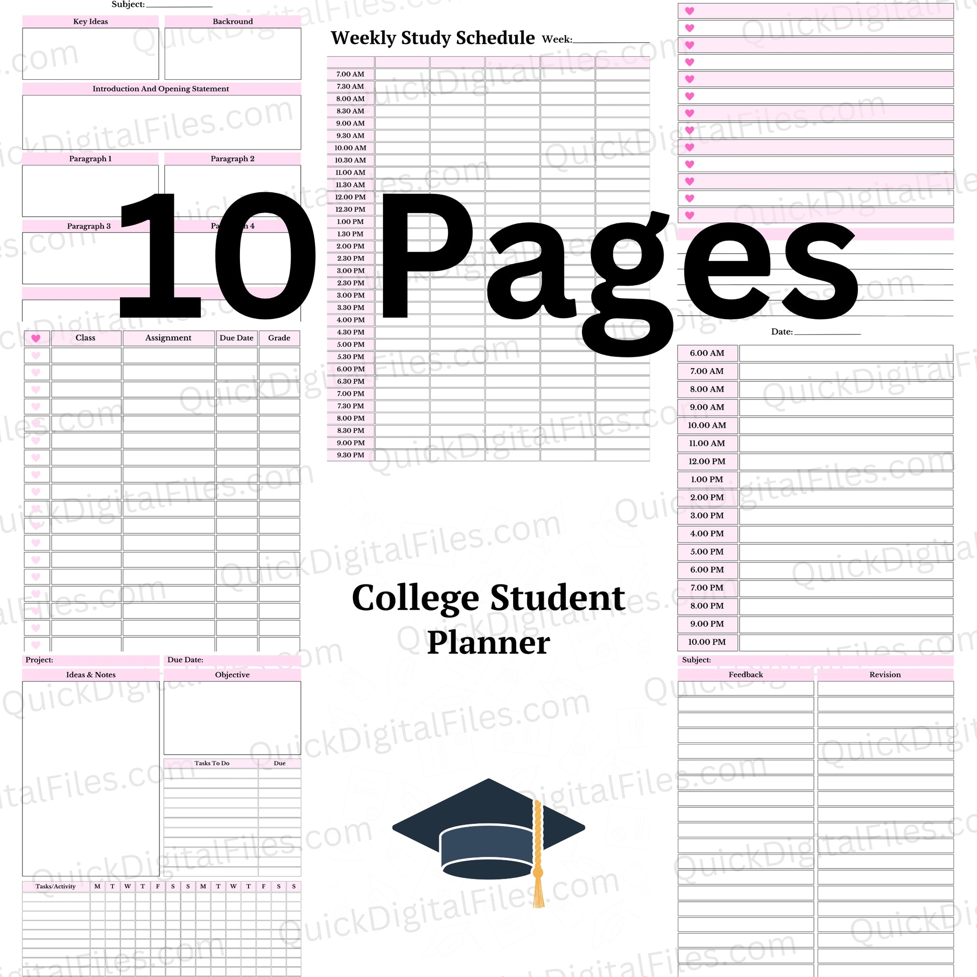 College planner with assignment tracker and study guide
