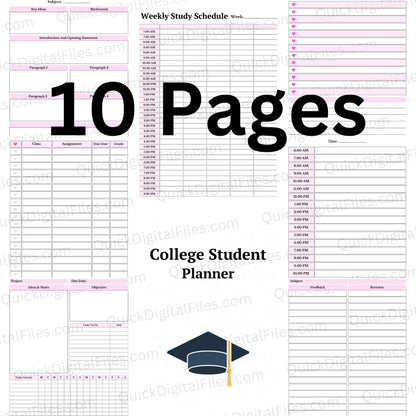 College planner with assignment tracker and study guide
