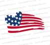 "Stylized American flag graphic with heart-shaped stars and wavy stripes."