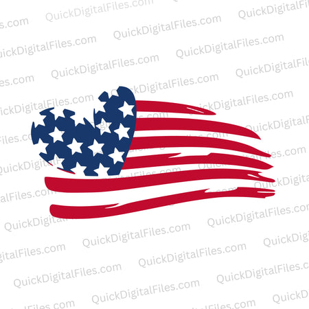 "Stylized American flag graphic with heart-shaped stars and wavy stripes."