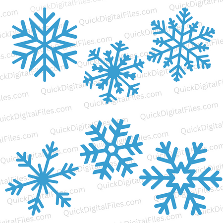 "6-Pack Blue Snowflake SVG Files for Winter Design"