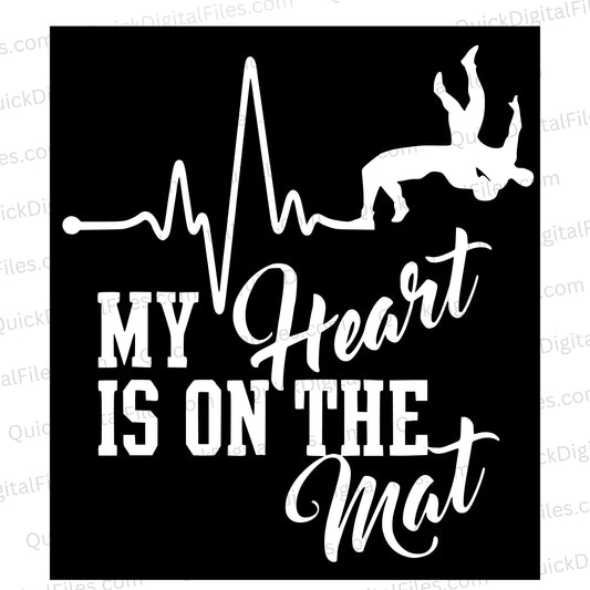 "Black and white heart and wrestlers SVG for wrestling community crafts."