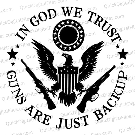 "Eagle and American shield graphic with patriotic phrase SVG."