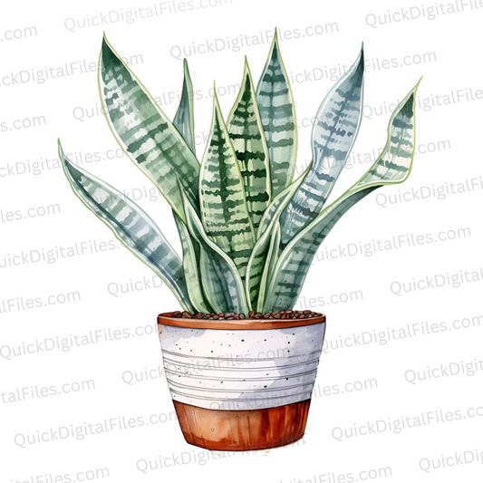 Versatile Variegated Snake Plant Illustration in PNG and JPEG Formats