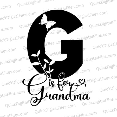 Black and white "G is for Grandma" graphic for DIY projects