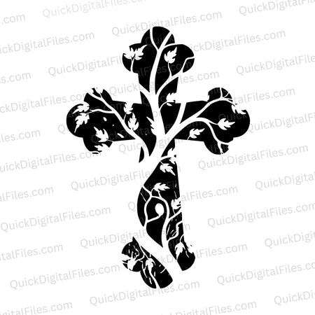 Christian Cross SVG with Textured Leaves
