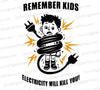 "Electricity Will Kill You Cartoon Boy T-Shirt Design"