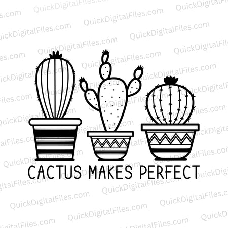 "Black and white cactus vector art with pun"