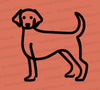 Black dog silhouette standing tall on a light orange background SVG design.