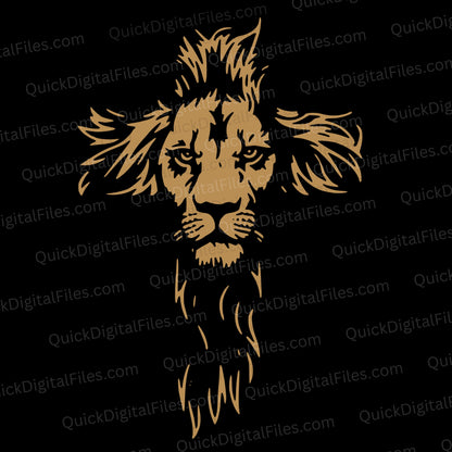 Lion Cross SVG – Distressed Christian Cross with Lion Face