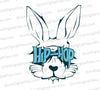 "Cool Beats Bunny" SVG with light blue music-themed sunglasses on a black bunny. hiphop