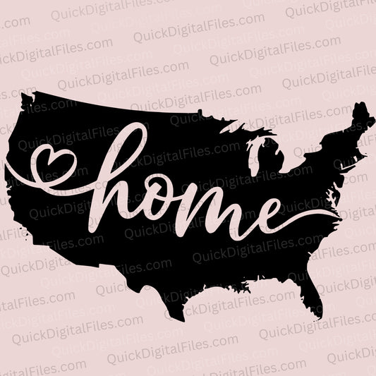 America SVG with USA map silhouette and cursive home script

