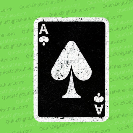 "Grunge Ace playing card in black on a transparent background."