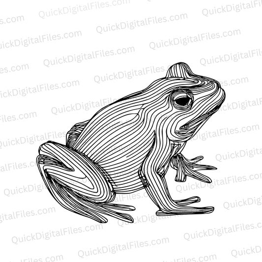 Playful continuous line frog SVG graphic with transparent background.