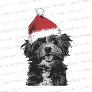 Christmas Dog in Santa Hat - Festive Graphic Art Download png jpeg