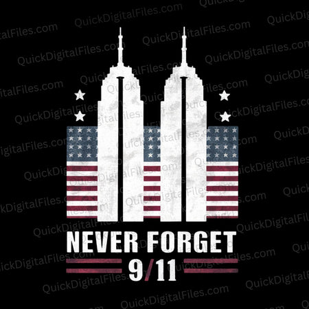 Never Forget 9/11 Twin Towers Memorial Silhouette SVG
