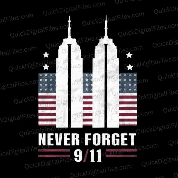 Never Forget 9/11 Twin Towers Memorial Silhouette SVG
