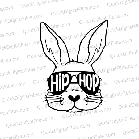 Trendy bunny head graphic SVG with "Hip Hop" sunglasses for modern Easter decor.