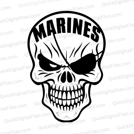 "Marines Grunge Skull Graphic with Eye Patch SVG, PNG, JPEG, PDF"