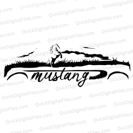 Mustang muscle car silhouette SVG with horse and grass design
