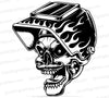 "Fiery Skull Welder" SVG featuring a skull with a flame-adorned welding helmet.