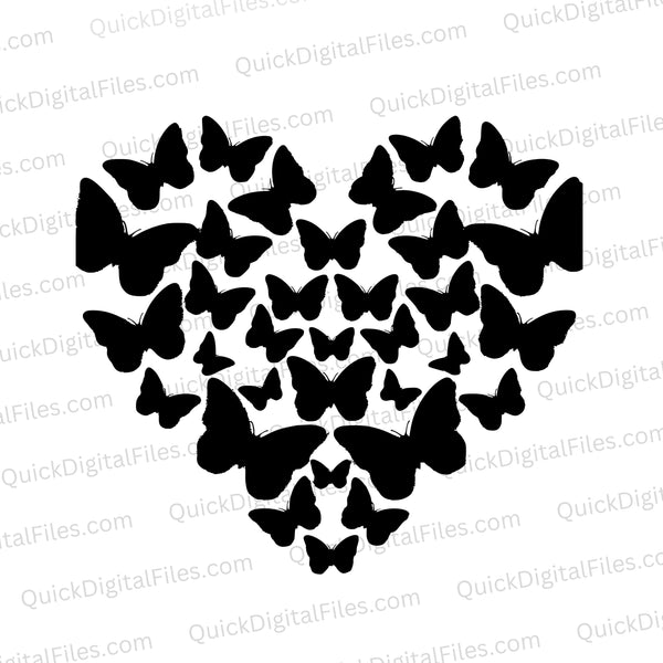 "Heart of Butterflies Silhouette Art"