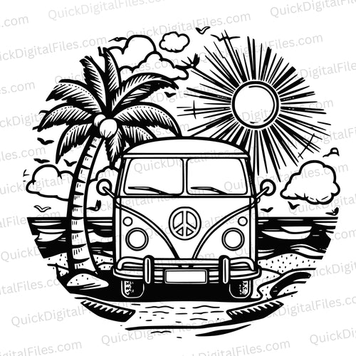 Vintage Peace Beach Hippie Van: SVG PNG JPEG