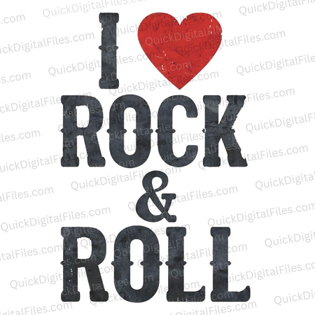 I Love Rock & Roll Vintage Design PNG
