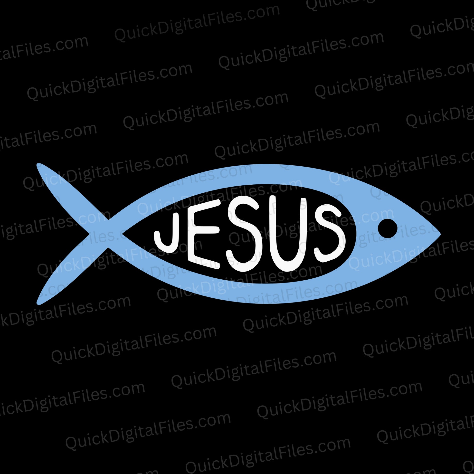 Jesus Fish SVG with light blue color and playful text