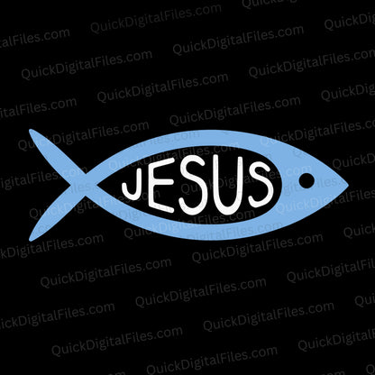 Jesus Fish SVG with light blue color and playful text