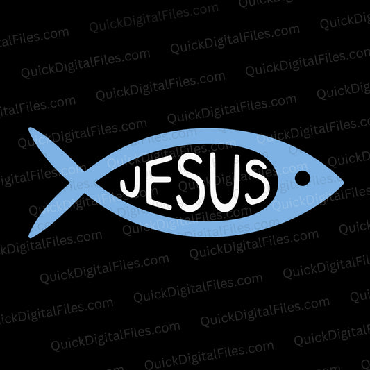 Jesus Fish SVG with light blue color and playful text