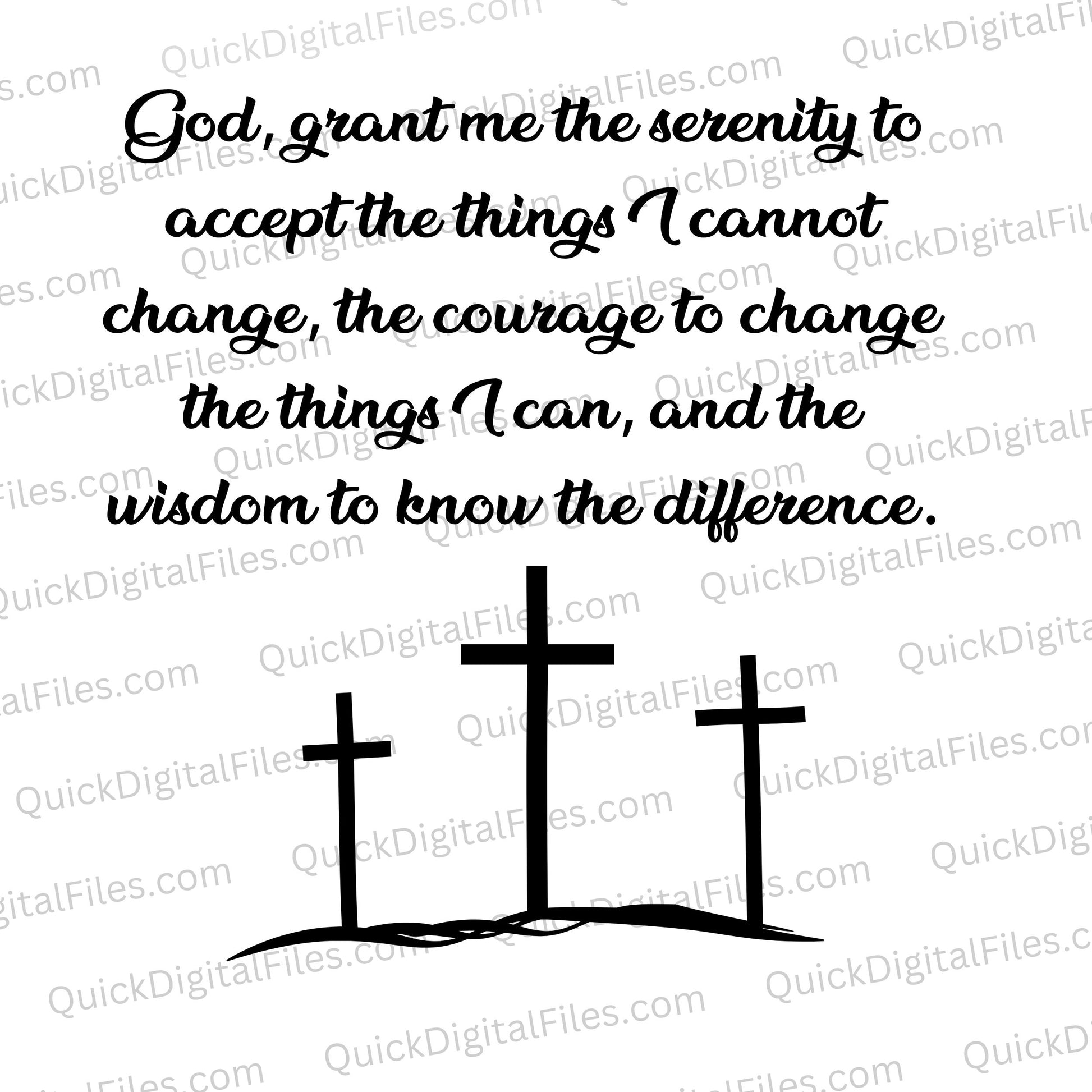"Serenity Prayer graphic with Calvary Hill illustration in SVG, PNG, JPEG."