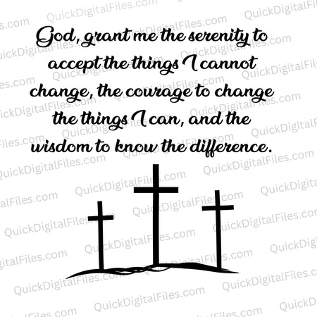 "Serenity Prayer graphic with Calvary Hill illustration in SVG, PNG, JPEG."