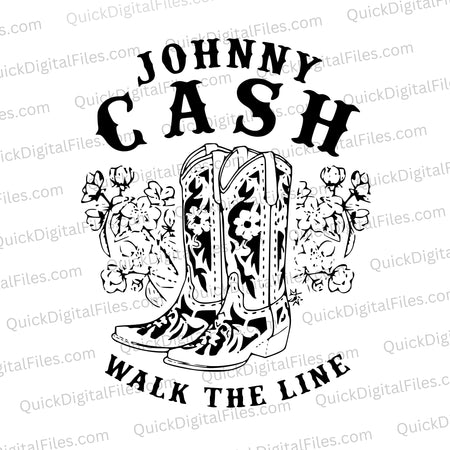 "Johnny Cash Walk the Line Western theme SVG graphic"