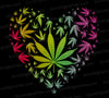 "Heart-Shaped Cannabis Leaf Composition with Color Gradient"