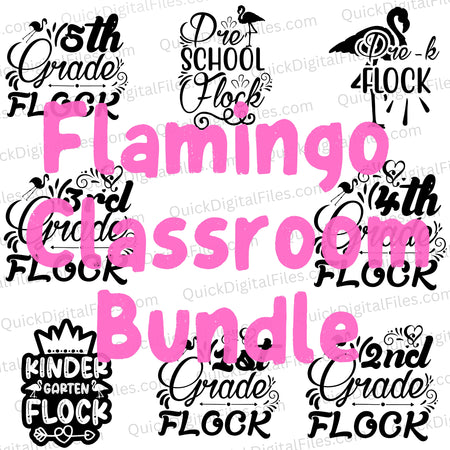 Flamingo classroom decor SVG bundle with grade-specific designs
