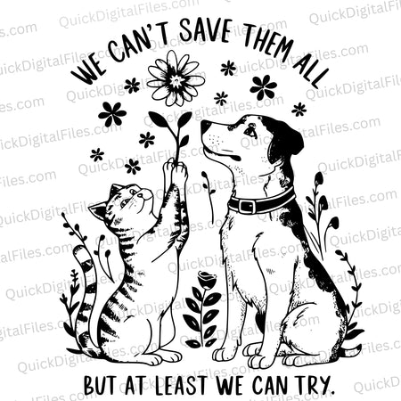 "Inspirational cat and dog graphic with the message about animal rescue."