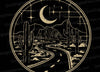 "Vintage Desert Night Landscape with Celestial Map Emblem SVG, PNG, JPEG"