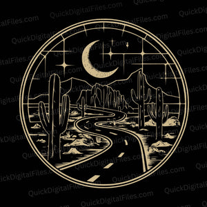 "Vintage Desert Night Landscape with Celestial Map Emblem SVG, PNG, JPEG"