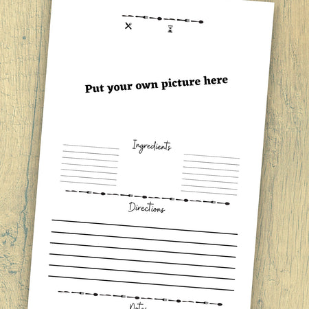 "Printable DIY recipe card with and without lines for a personalized cookbook."