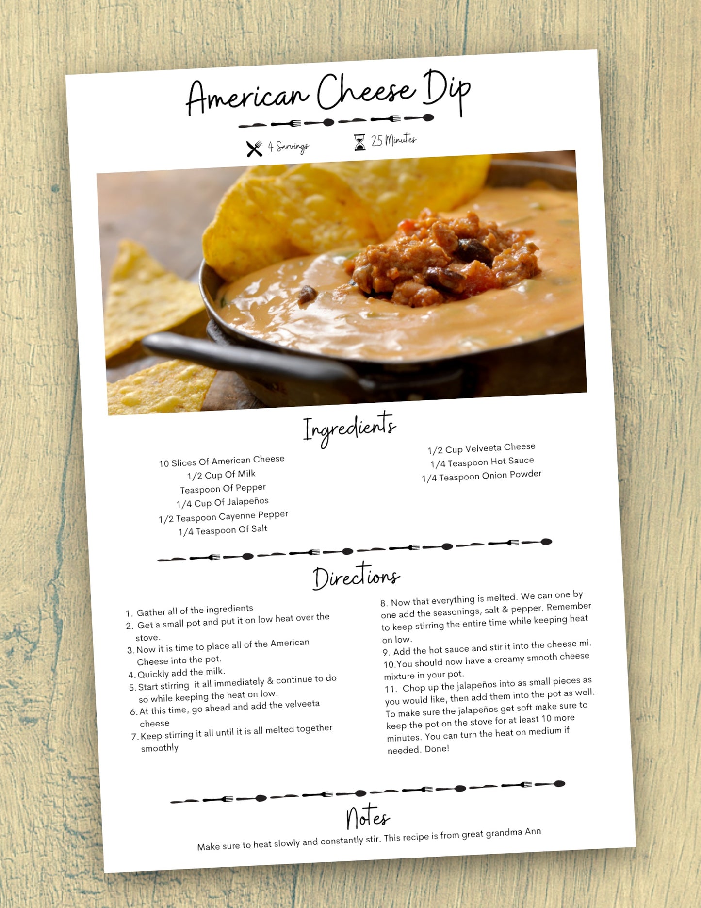 "Beautiful recipe card design to insert food photos and detailed cooking instructions."