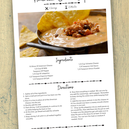 "Beautiful recipe card design to insert food photos and detailed cooking instructions."