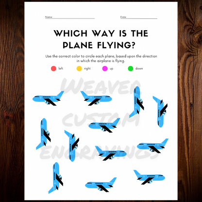 Engaging children's worksheet on directions with colorful airplanes for spatial learning