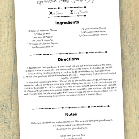 Sleek design recipe card for printing