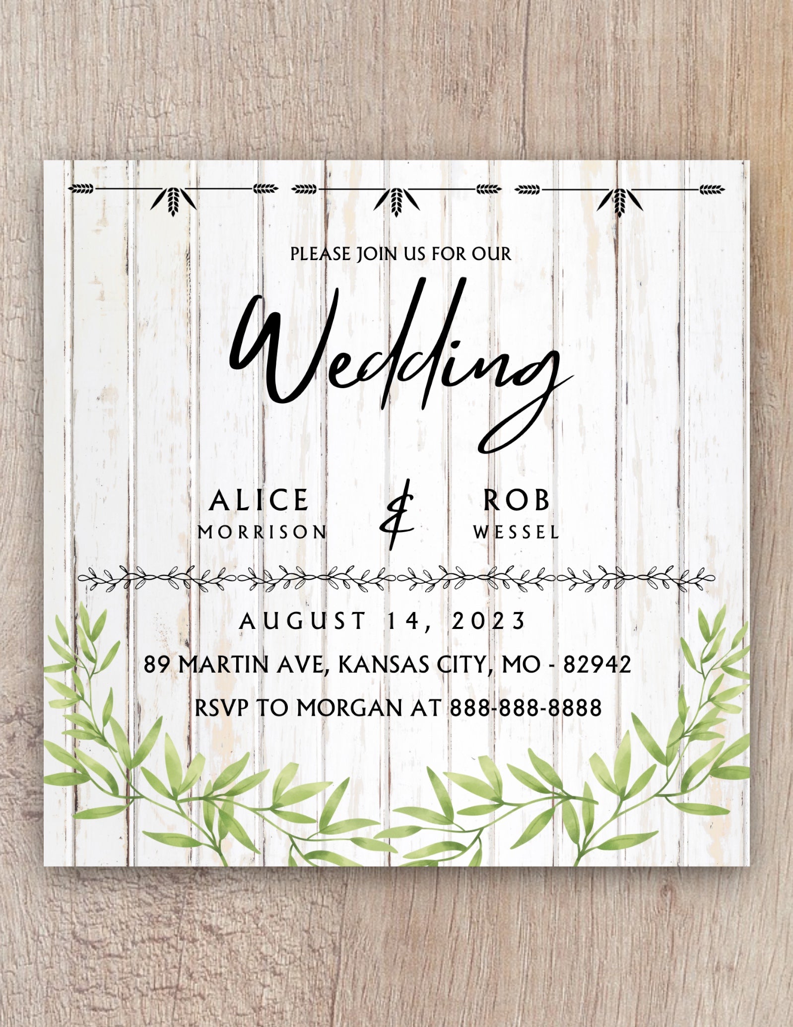 Invite Background Rustic 'White Rustic Wedding Invite Template' - Easy Edit & Print – Quick ...