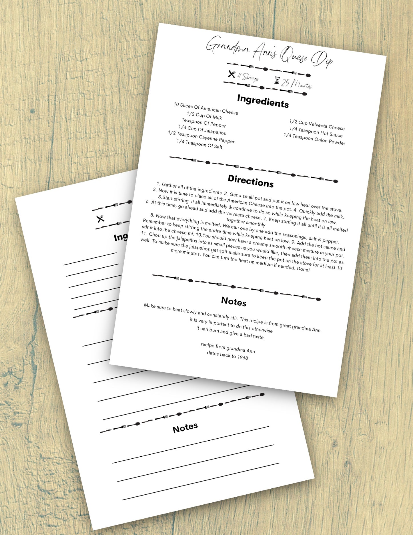 Modern editable recipe card template download